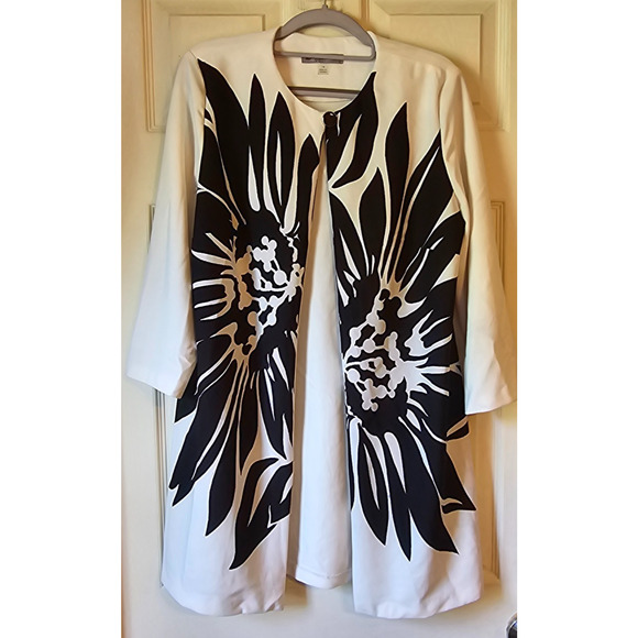 Denny & Nicole White Black Floral Open Jacket / Topper Women Size 14 - Picture 1 of 12